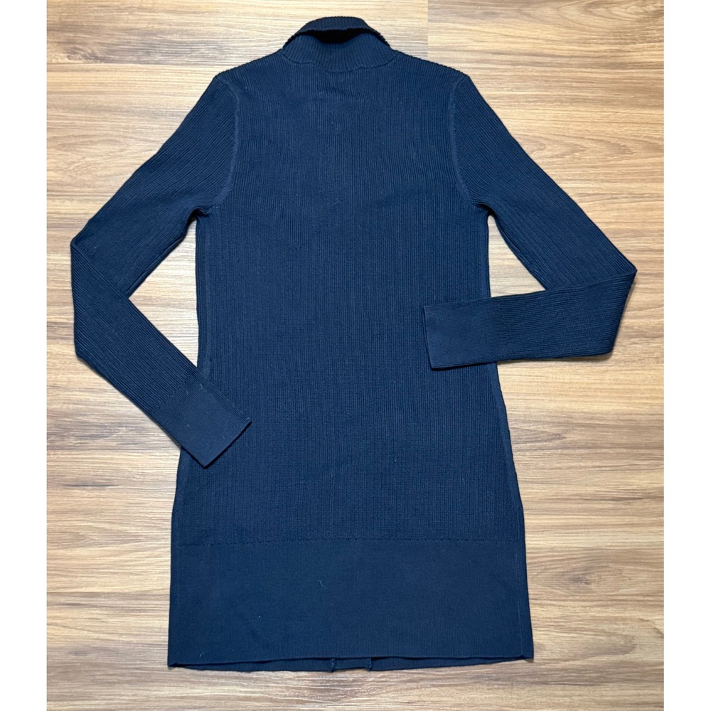 Tory Burch Marcia Navy Wool Ribbed Longline Cardigan Sweater Gold Buttons Sz M - Picture 9 of 9
